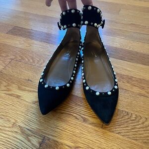 Aquazzura Black Harlow Flats Pearls Stars Made In Italy Sz 39